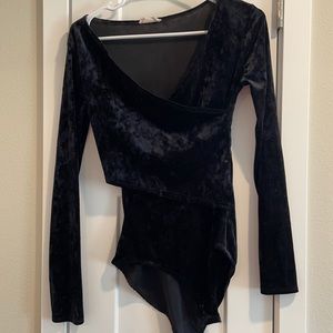 Long sleeve black velvet body suit